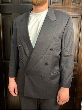 Canali Proposta Double Breasted Blazer 46R Black Pinstripe Wool Jacket Mens Ital
